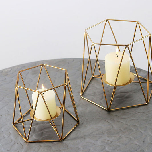 Geometric Wrought Iron Candle Holder/Nordic Kraftyhome Gold Candle Holder - Fino Decor