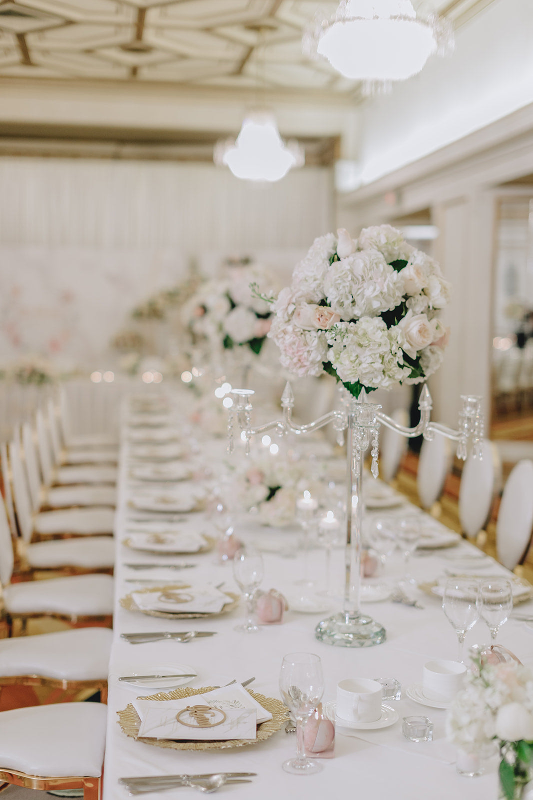 Tall 4 Arms Wedding Centerpiece Crystal Candelabra Centerpiece Top Flower Bowl for Table - Fino Decor