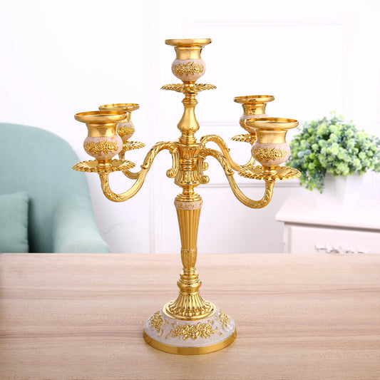 Dinner Party And Formal Event Wedding Centerpiece Gold 5 Heads Candle Candelabra - Fino Decor