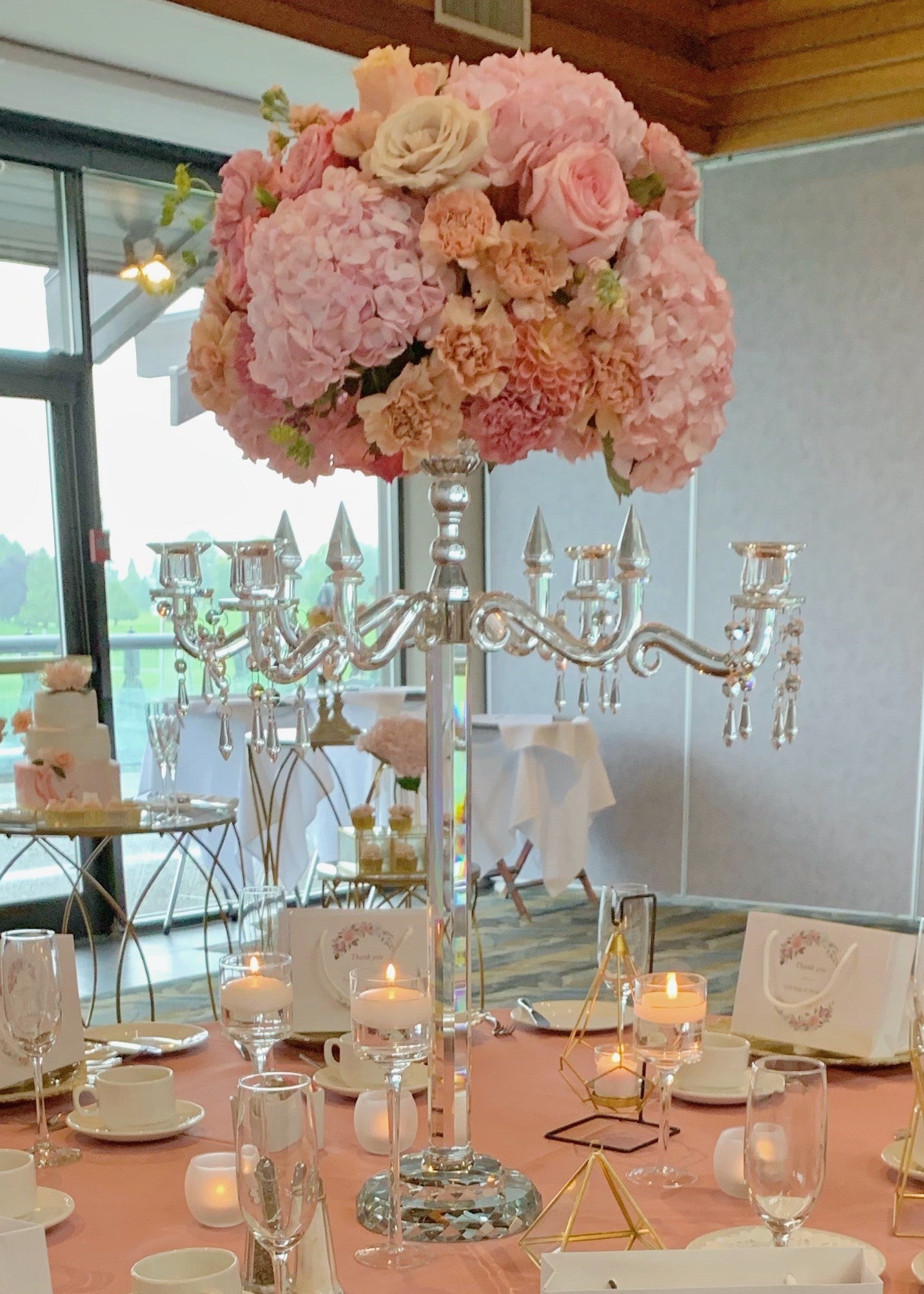 Tall 4 Arms Wedding Centerpiece Crystal Candelabra Centerpiece Top Flower Bowl for Table - Fino Decor